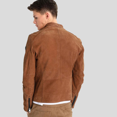 men's brown quilted lambskin suede jacket dorian side angle