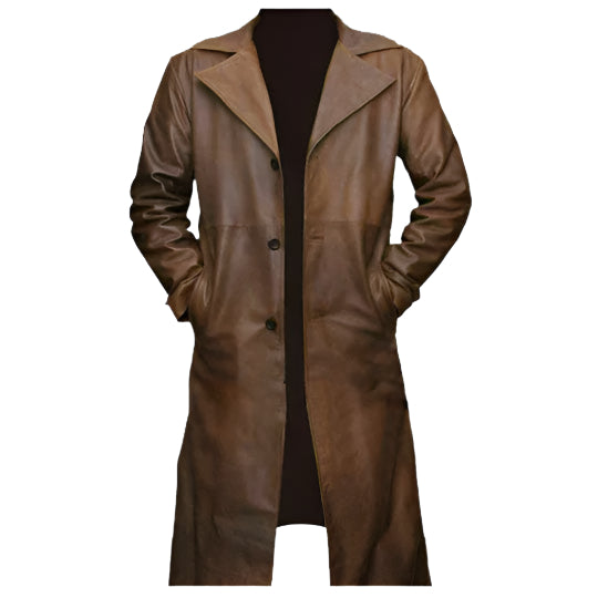 Men's Brown Real Lambskin Leather Trench Coat - AMSEL LEATHERS