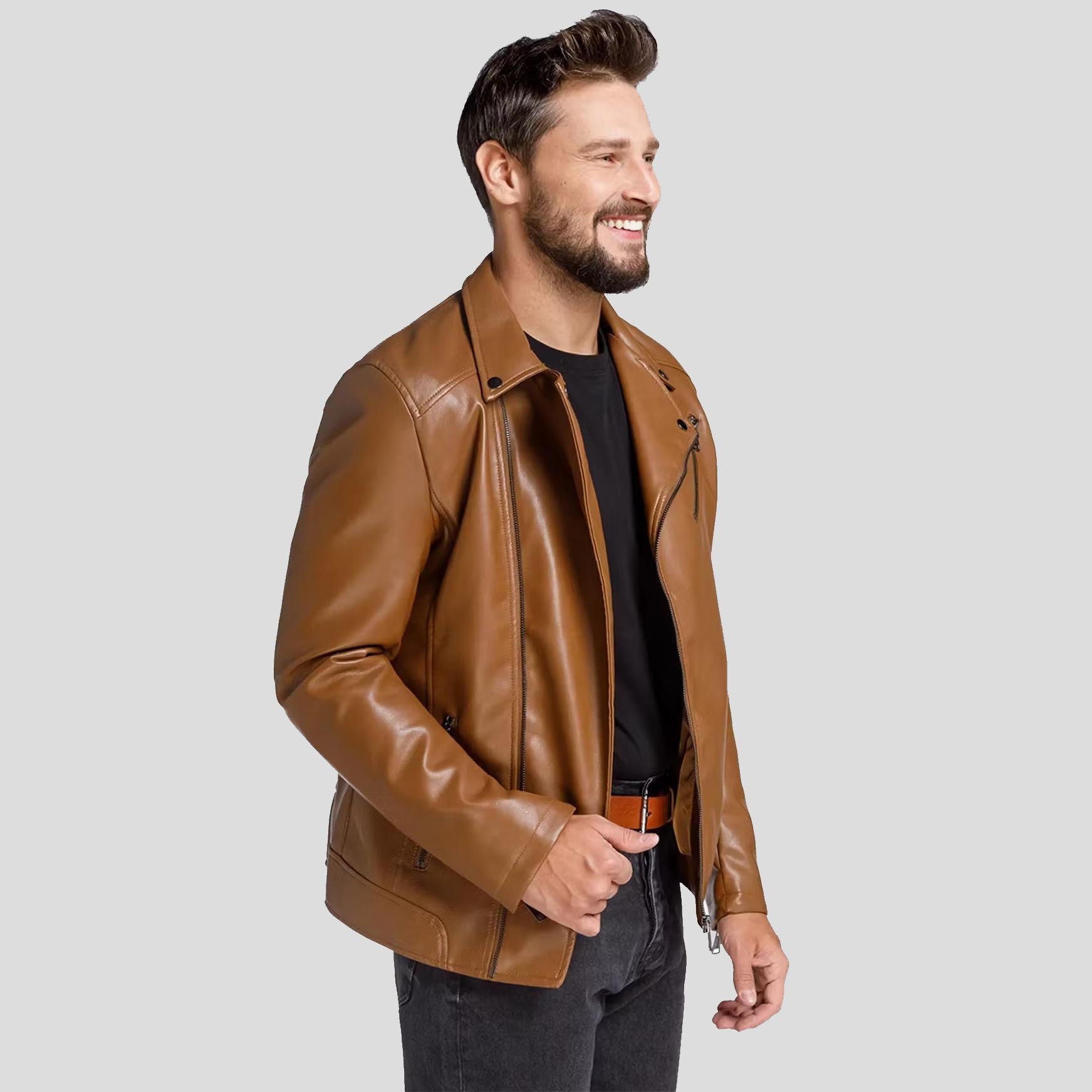 Men's Brown Perfecto Motorcycle Biker Leather Jacket - AMSEL LEATHERS