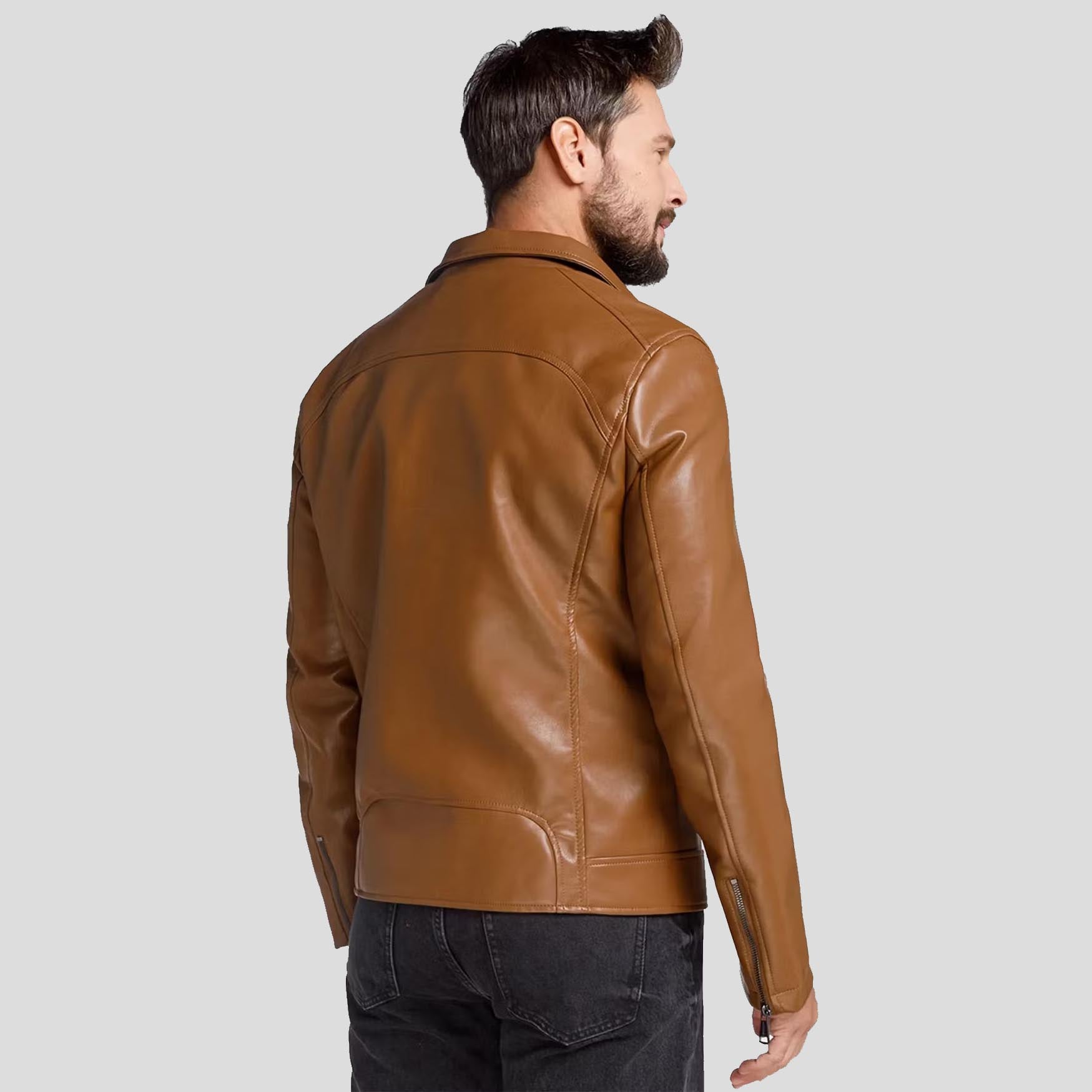 Men's Brown Perfecto Motorcycle Biker Leather Jacket - AMSEL LEATHERS