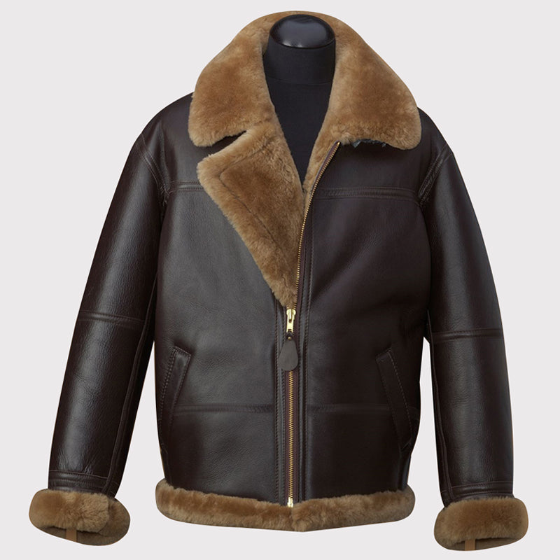 Men's Brown RAF B3 Aviator Shearling Leather Jacket - AMSEL LEATHERS