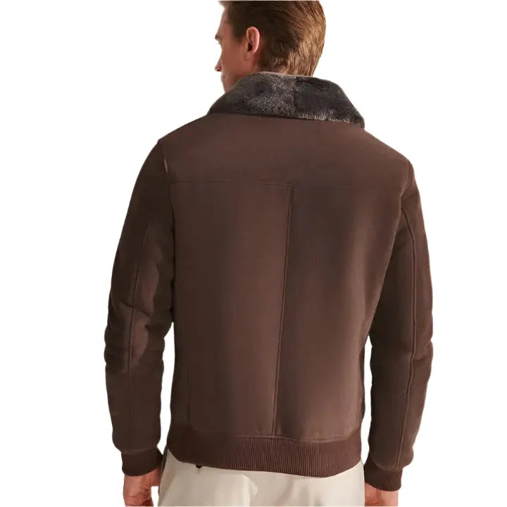 Men's Brown Shearling Aviator Leather Bomber Jacket - AMSEL LEATHERS