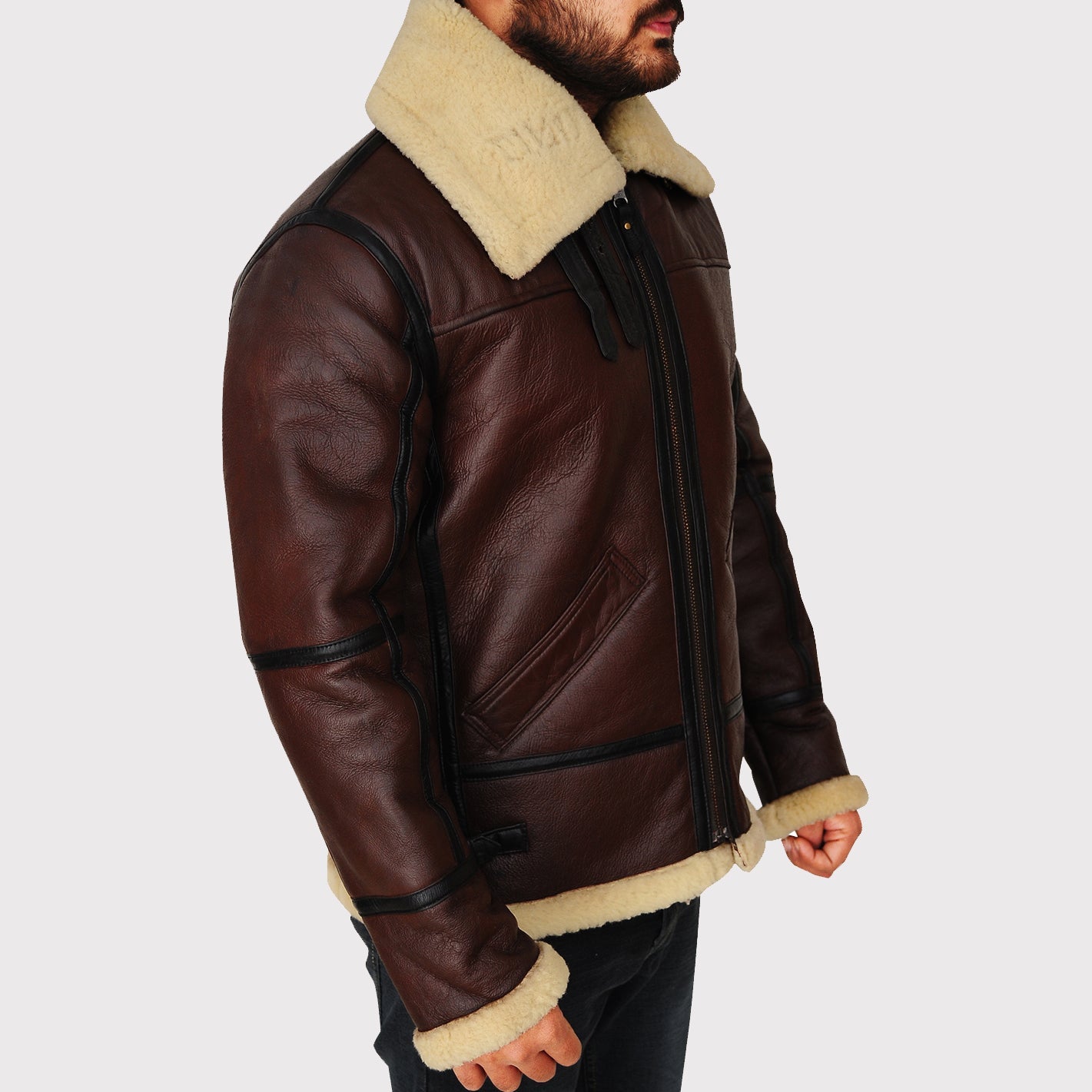 Men's Brown Shearling B3 Bomber Jacket - AMSEL LEATHERS