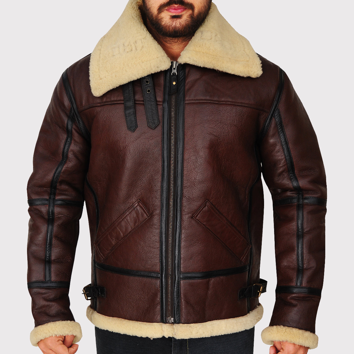 Men's Brown Shearling B3 Bomber Jacket - AMSEL LEATHERS