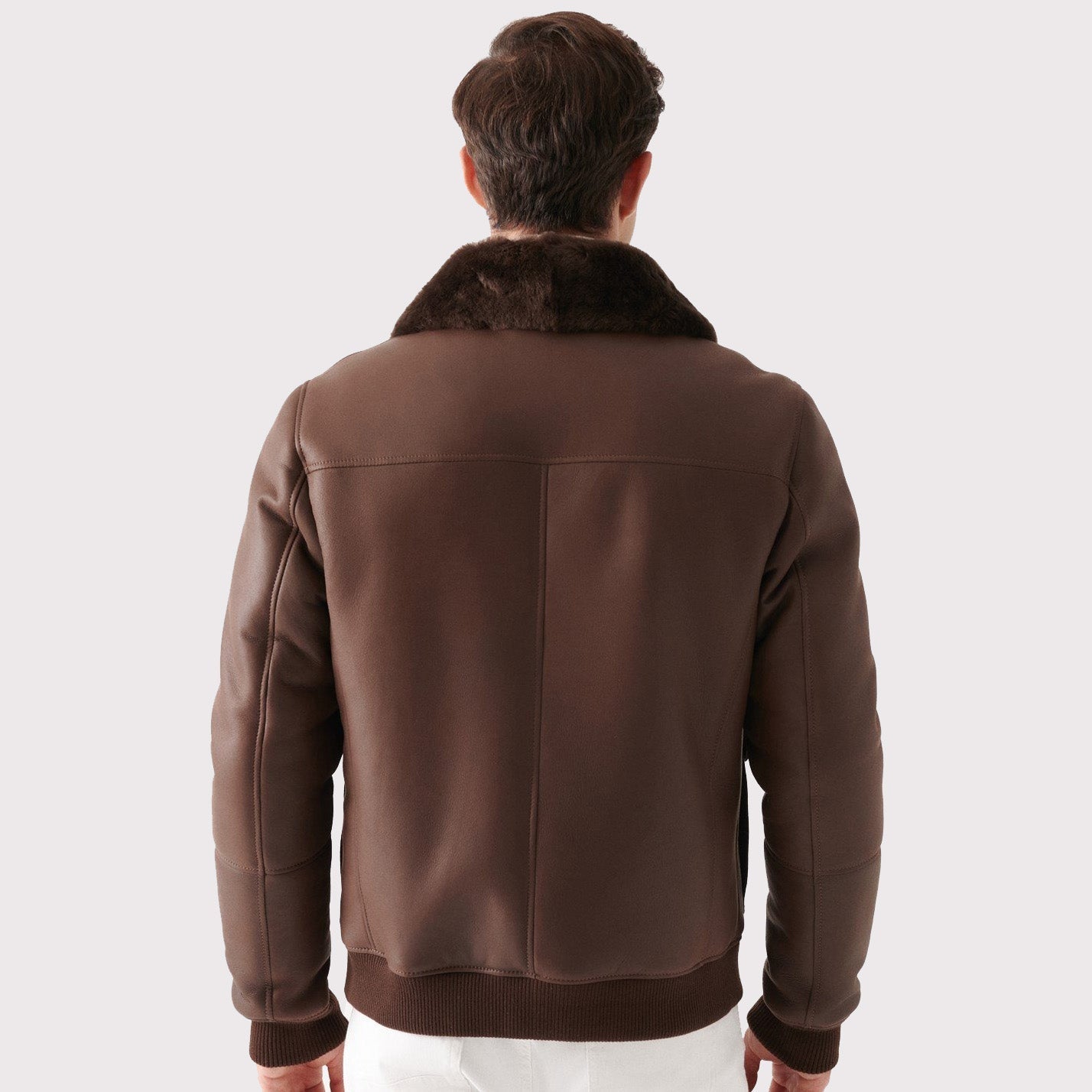 Stylish Men's Brown Shearling Bomber Jacket - AMSEL LEATHERS