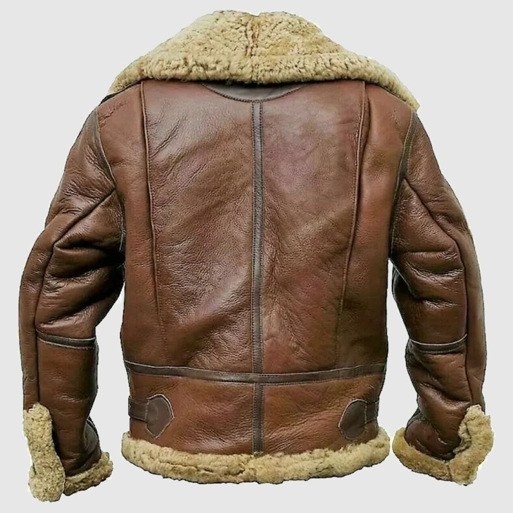 Men's Brown Shearling Fur Aviator Leather Jacket - AMSEL LEATHERS