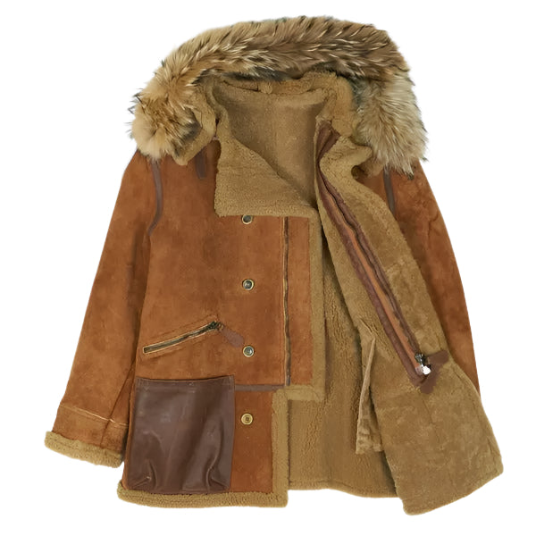 Men's Brown Shearling Parka Jacket Amsel Leathers