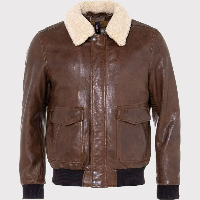 Stylish Men's Brown Sheepskin Leather Aviator Jacket - AMSEL LEATHERS