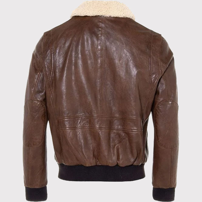 Stylish Men's Brown Sheepskin Leather Aviator Jacket - AMSEL LEATHERS