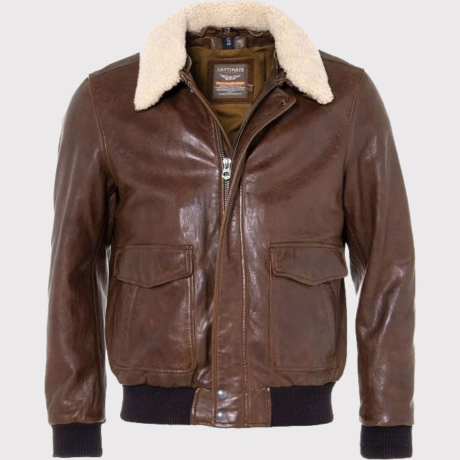 Stylish Men's Brown Sheepskin Leather Aviator Jacket - AMSEL LEATHERS