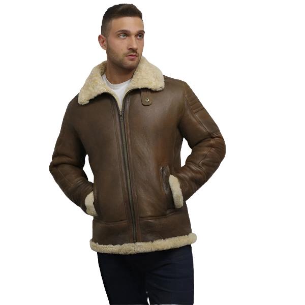 Men's Brown Sheepskin Flying Jacket - AMSEL LEATHERS