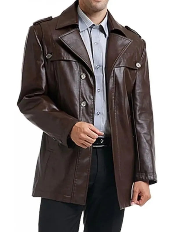 Men's Brown Single-Breasted Motorcycle Leather Jacket Coat Amsel Leathers