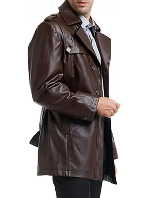 Men's Brown Single-Breasted Motorcycle Leather Jacket Coat Amsel Leathers