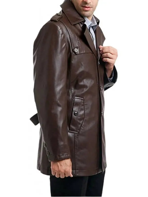 Men's Brown Single-Breasted Motorcycle Leather Jacket Coat Amsel Leathers