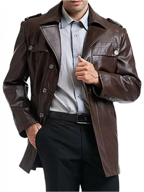 Men's Brown Single-Breasted Motorcycle Leather Jacket Coat Amsel Leathers