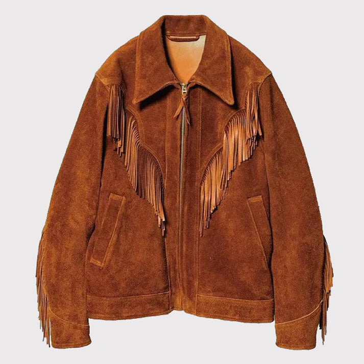 Brown Suede Leather Western Cowboy Fringe Jacket for Men - AMSEL LEATHERS