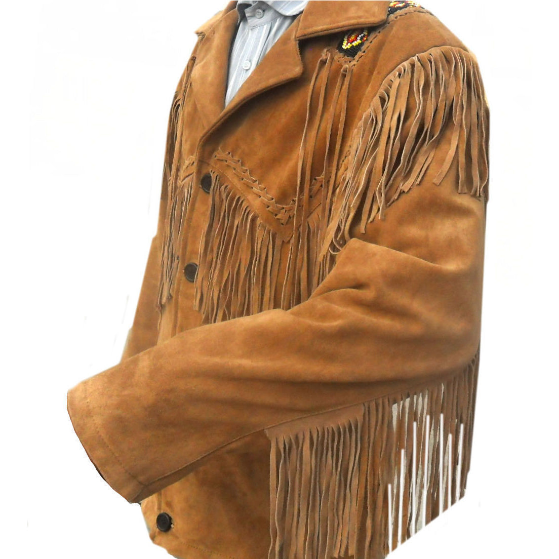 Men's Brown Suede Leather Jacket - Native American Cow-boy Fringed & Beaded Coat - AMSEL LEATHERS