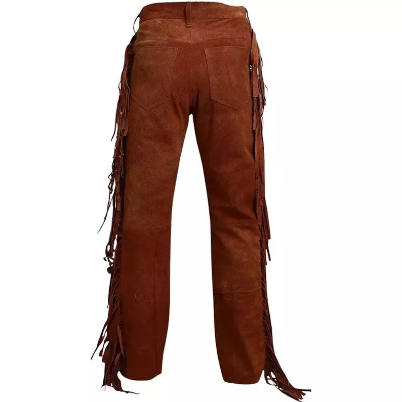 Men's Brown Suede Leather Casual Trousers - AMSEL LEATHERS