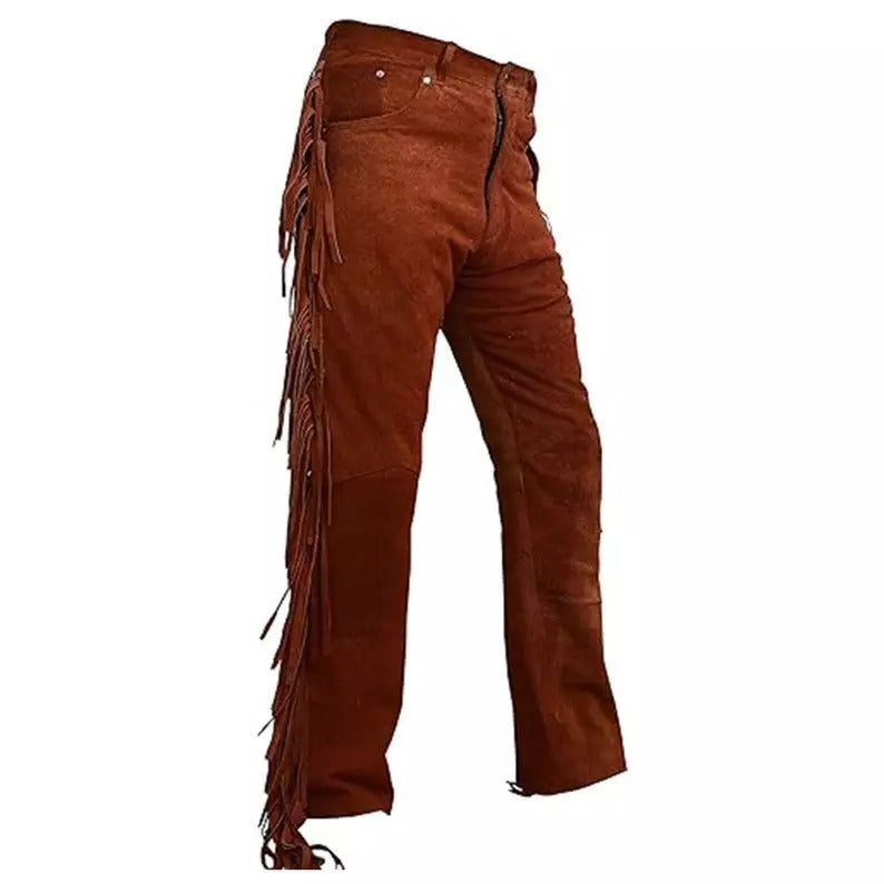 Men's Brown Suede Leather Casual Trousers - AMSEL LEATHERS