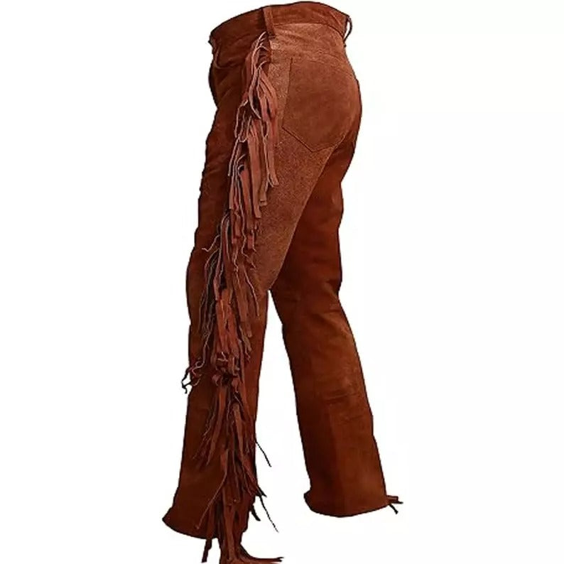 Men's Brown Suede Leather Casual Trousers - AMSEL LEATHERS