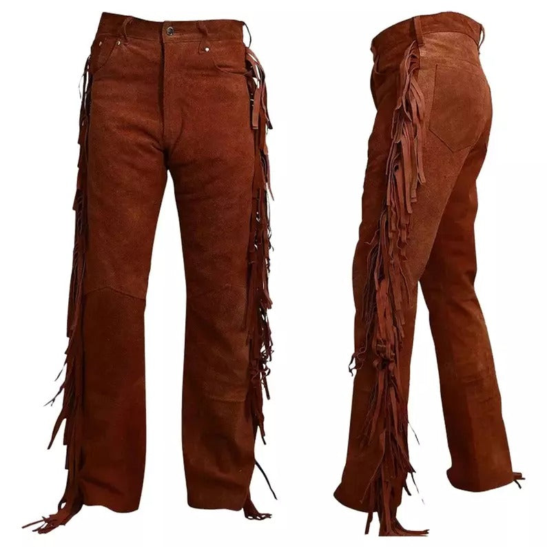 Men's Brown Suede Leather Casual Trousers - AMSEL LEATHERS