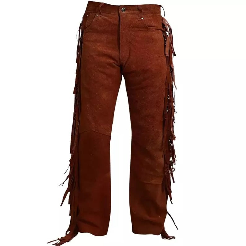 Men's Brown Suede Leather Casual Trousers - AMSEL LEATHERS