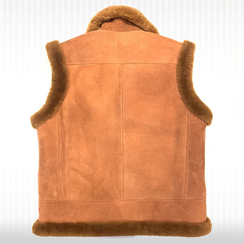 Men's Brown Suede Leather Shearling Vest - AMSEL LEATHERS