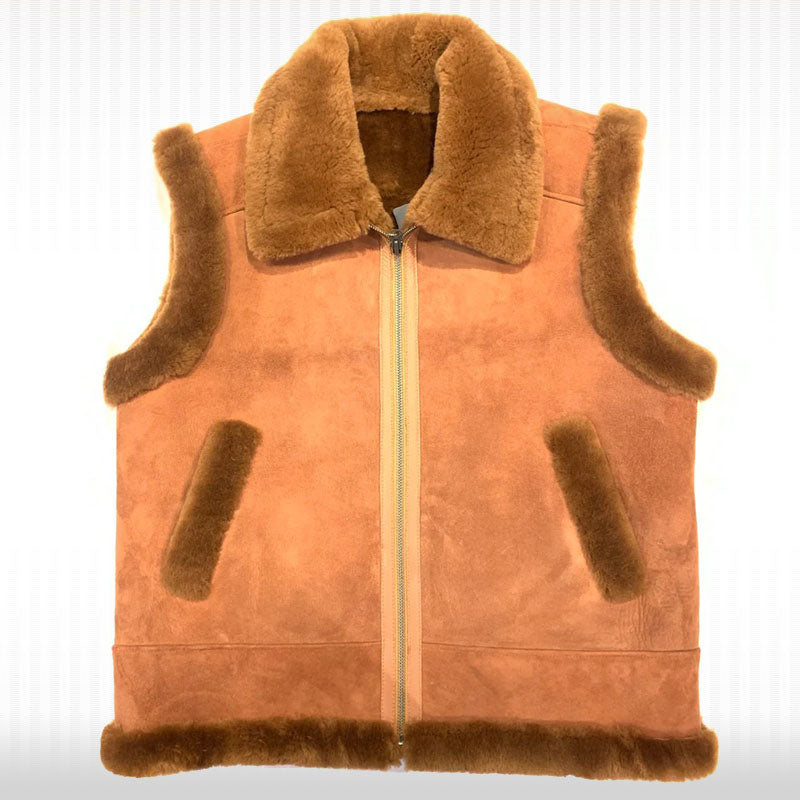 Men's Brown Suede Leather Shearling Vest - AMSEL LEATHERS