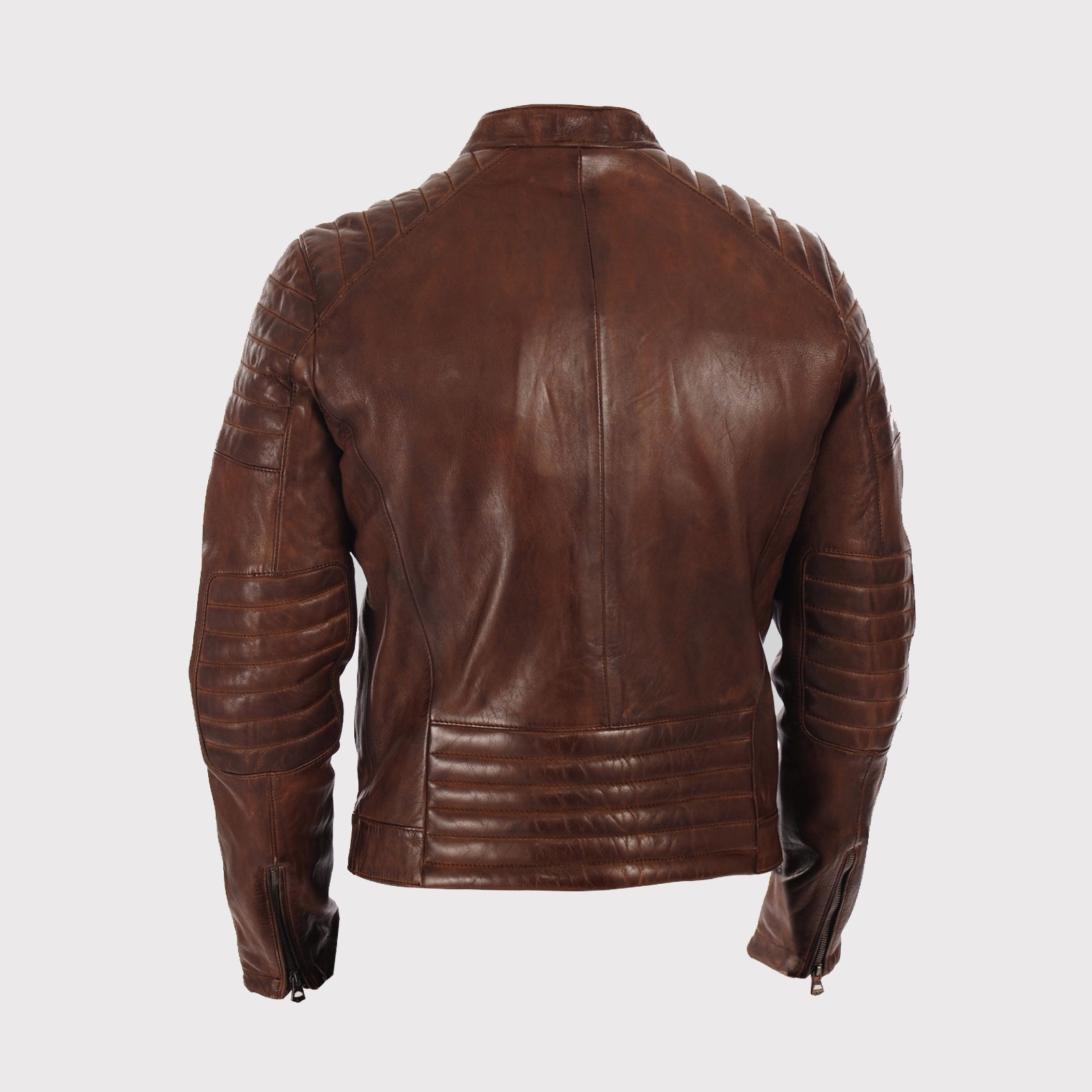 Men’s Brown Waxed Leather Biker Jacket - AMSEL LEATHERS