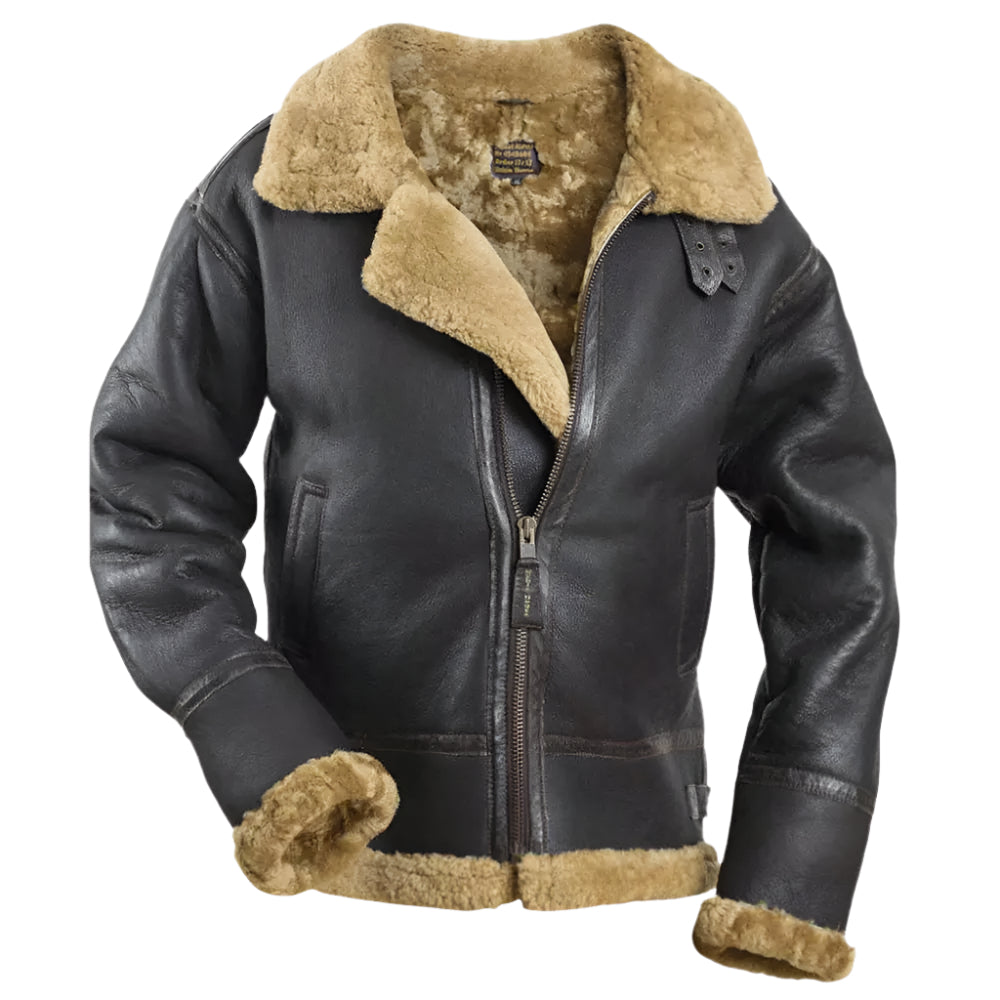 Men's Brown Winter Fur Leather Jacket Amsel Leathers