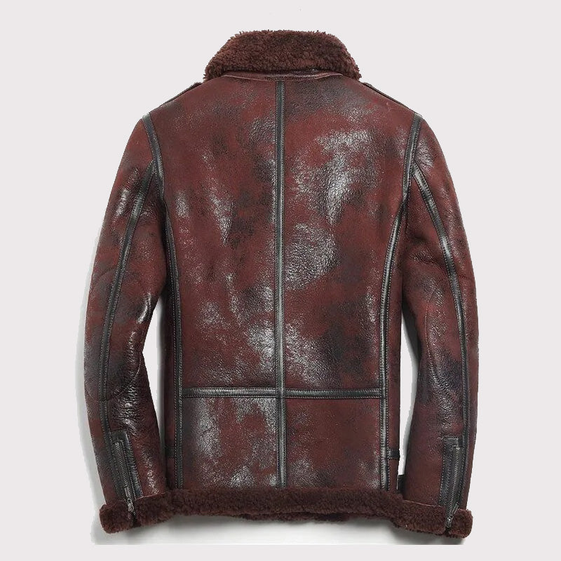 Men's Burgundy B-3 Bomber Sheepskin Motorcycle Jacket - AMSEL LEATHERS