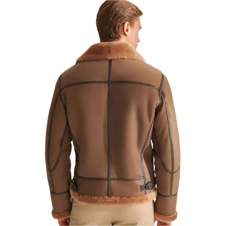 Men's Camel Brown B3 Shearling Aviator Leather Jacket - AMSEL LEATHERS