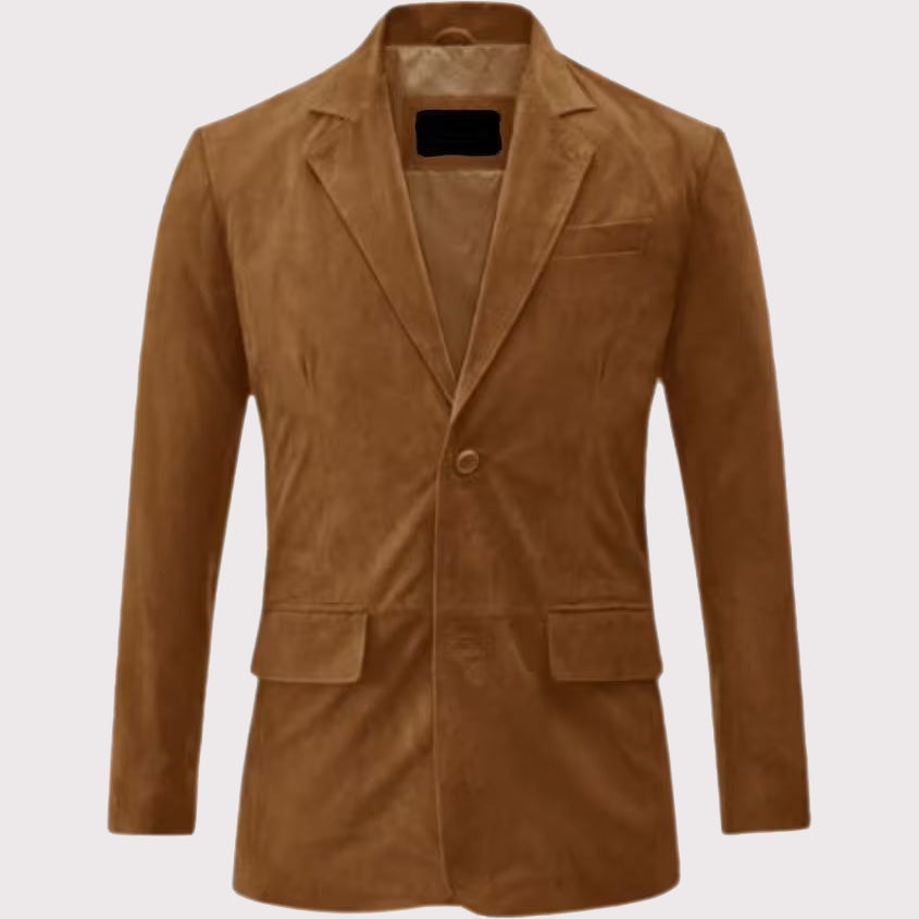 Men's Camel Brown Suede Leather Blazer Coat - AMSEL LEATHERS