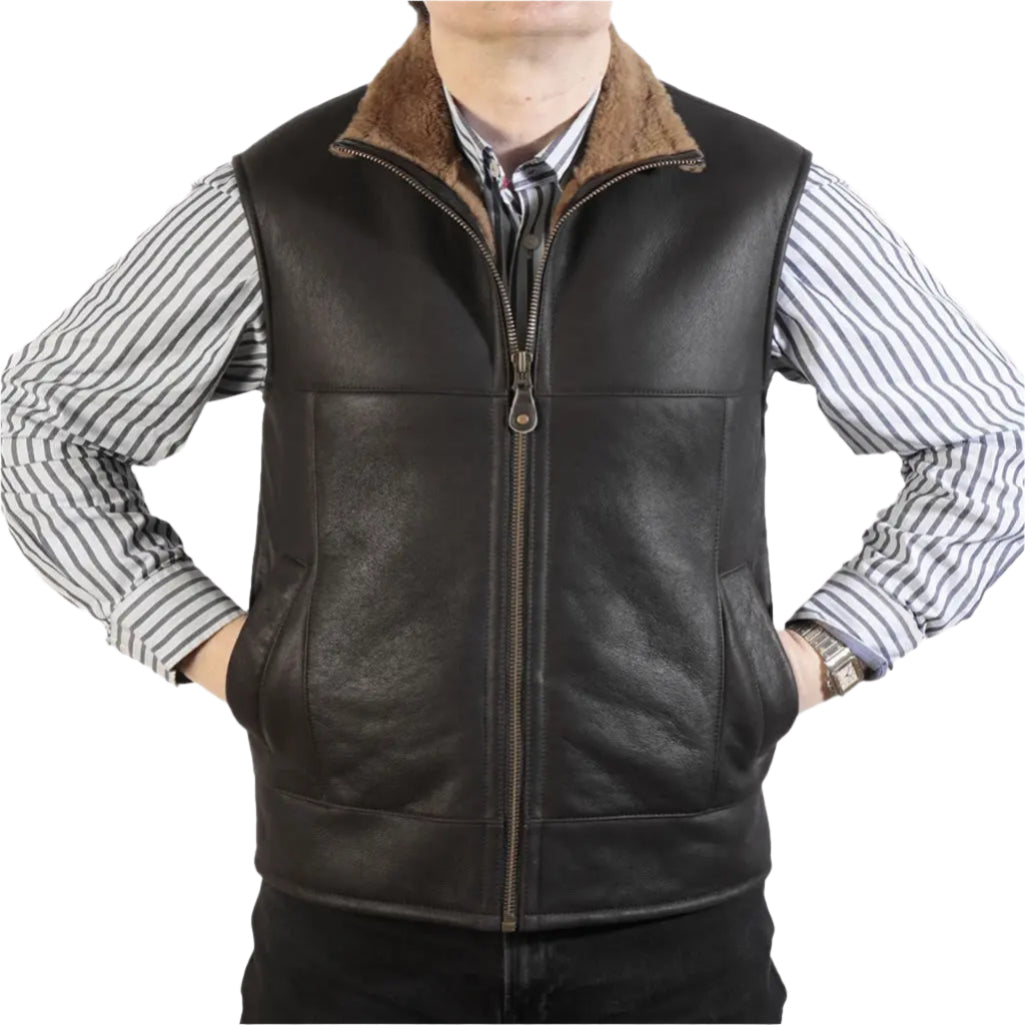 Men's Caramel Nappa Lamb Leather Sheepskin Gilet Amsel Leathers