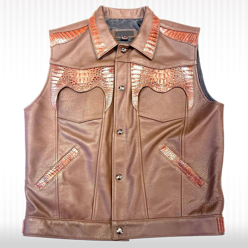 Men's Chocolate Brown Lambskin Leather Vest - AMSEL LEATHERS