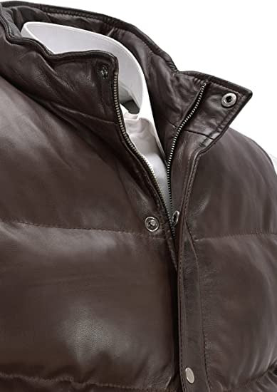 Men's Chocolate Brown Puffer Leather Vest - AMSEL LEATHERS