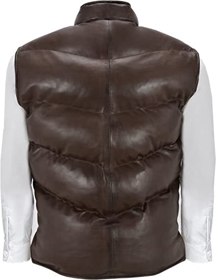 Men's Chocolate Brown Puffer Leather Vest - AMSEL LEATHERS