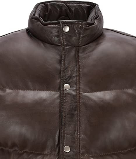 Men's Chocolate Brown Puffer Leather Vest - AMSEL LEATHERS