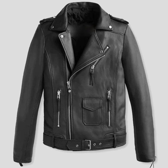 Men's Classic Biker Leather Motorcycle Jacket - AMSEL LEATHERS