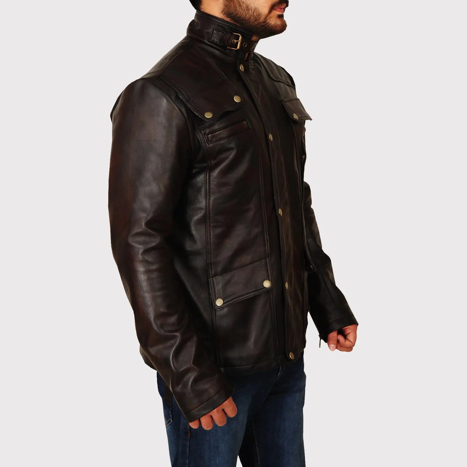 Men's Classic Dark Brown Leather Jacket Amsel Leathers