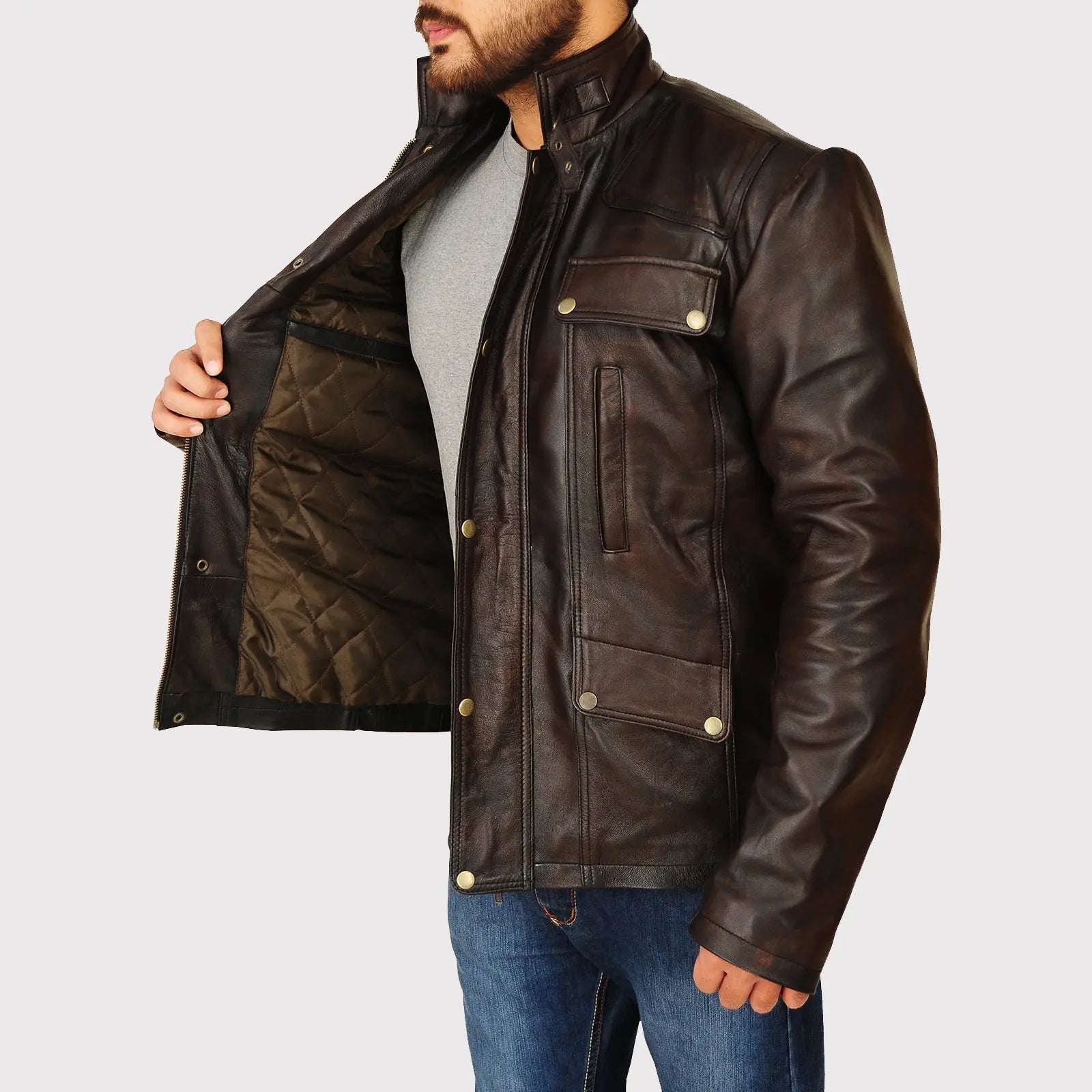 Men's Classic Dark Brown Leather Jacket Amsel Leathers