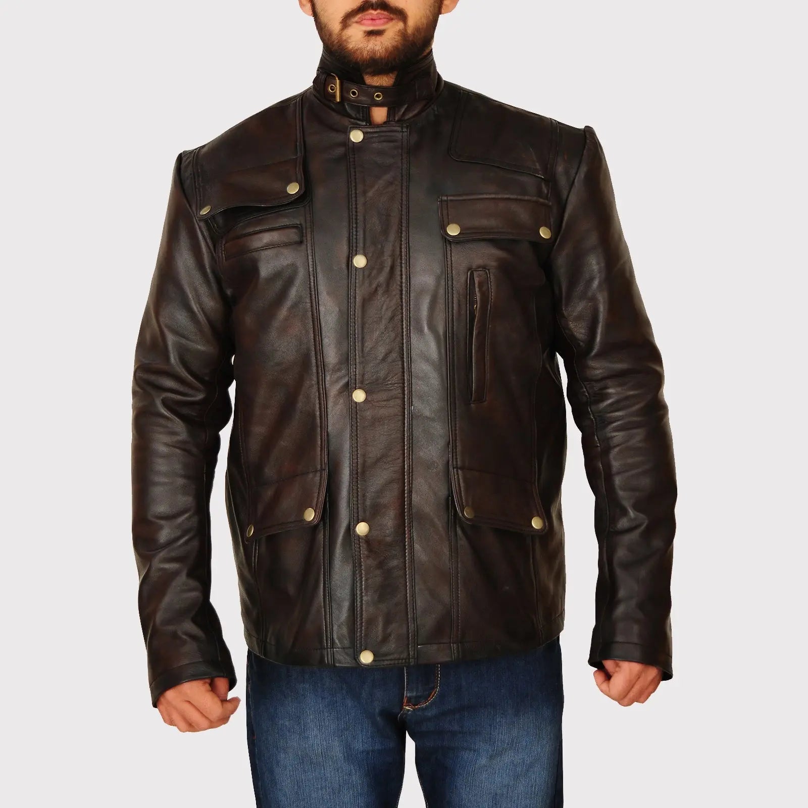 Men's Classic Dark Brown Leather Jacket Amsel Leathers