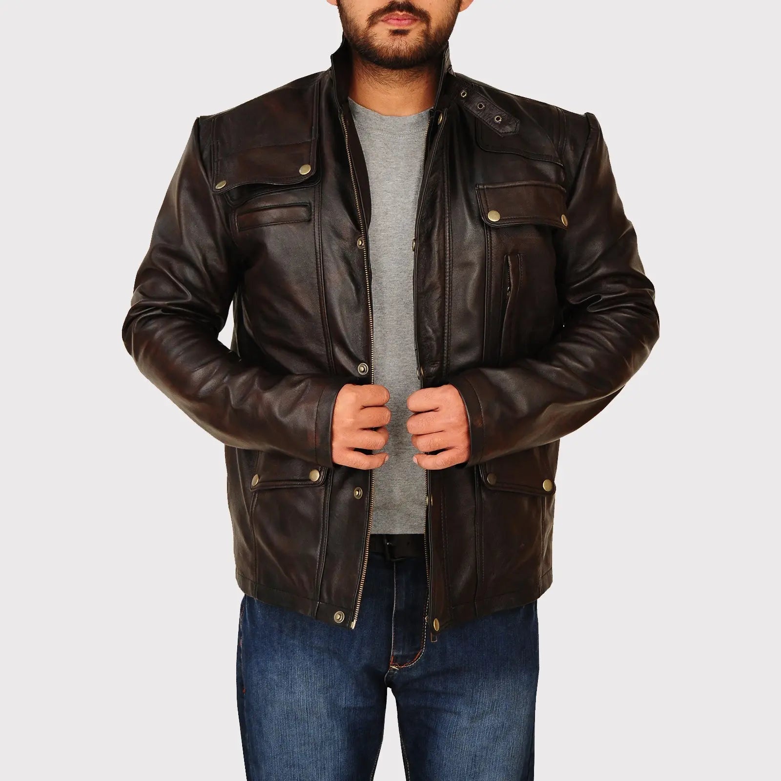 Men's Classic Dark Brown Leather Jacket Amsel Leathers