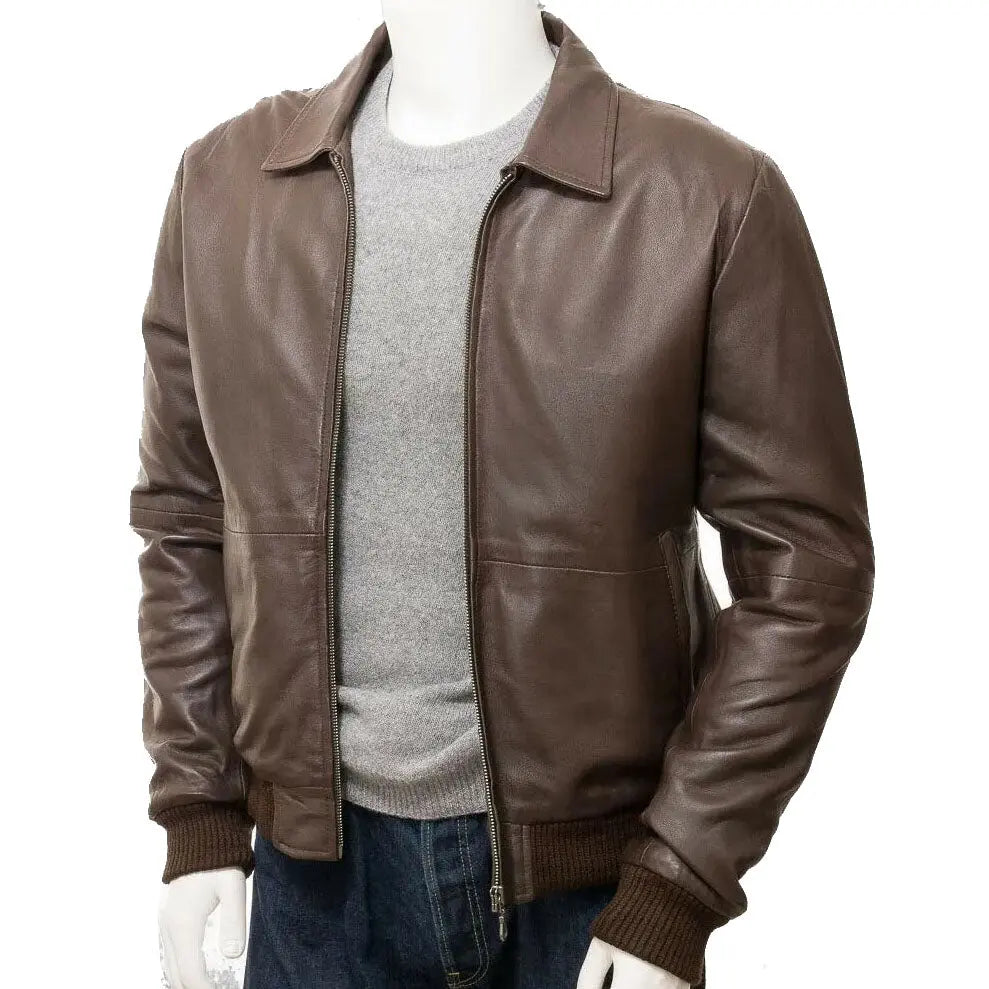 Men's Classic Soft Lambskin Leather Bomber Jacket Amsel Leathers