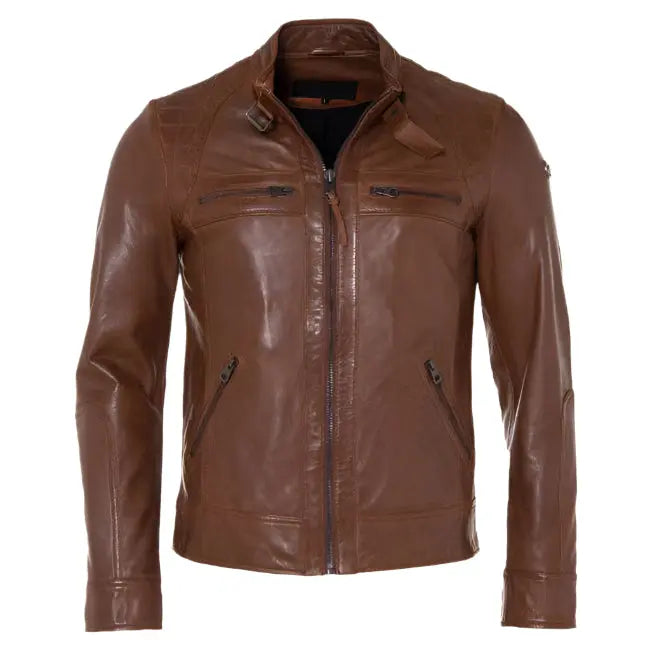 Men's Cognac Fashion Leather Jacket - AMSEL LEATHERS