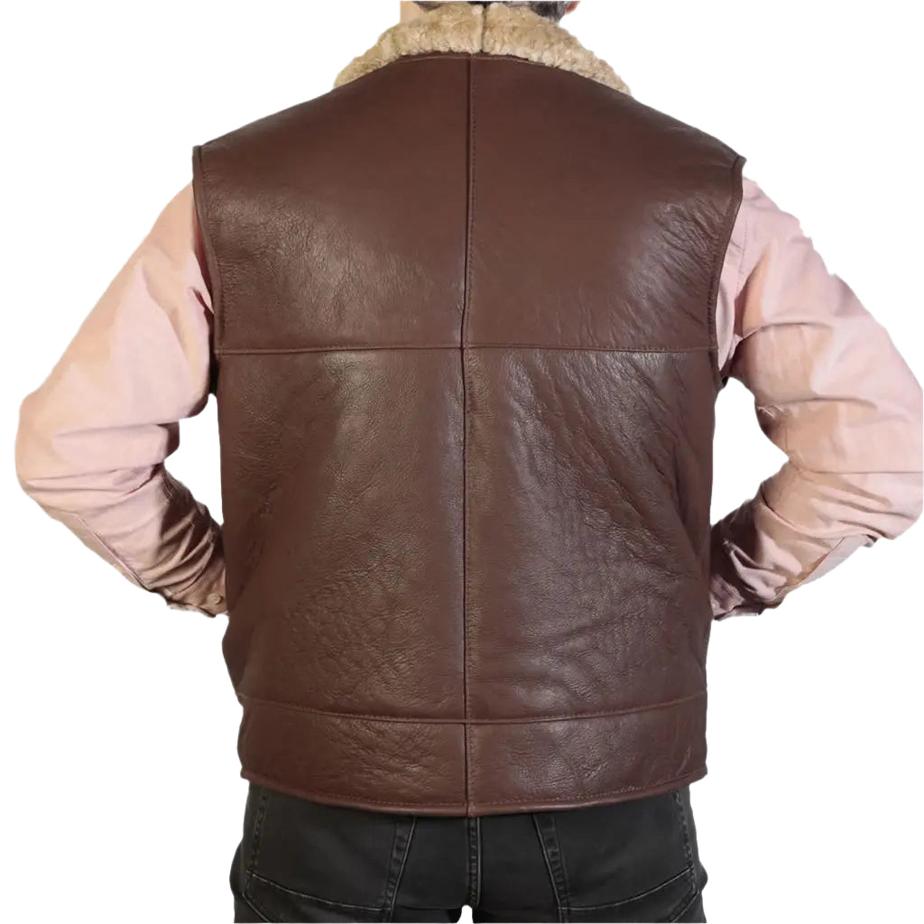 Men's Cognac Leather Sheepskin Gilet Amsel Leathers