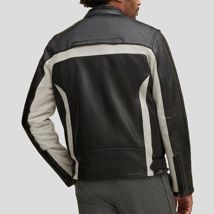 Men's Genuine Leather Color Blocked Biker Jacket - AMSEL LEATHERS