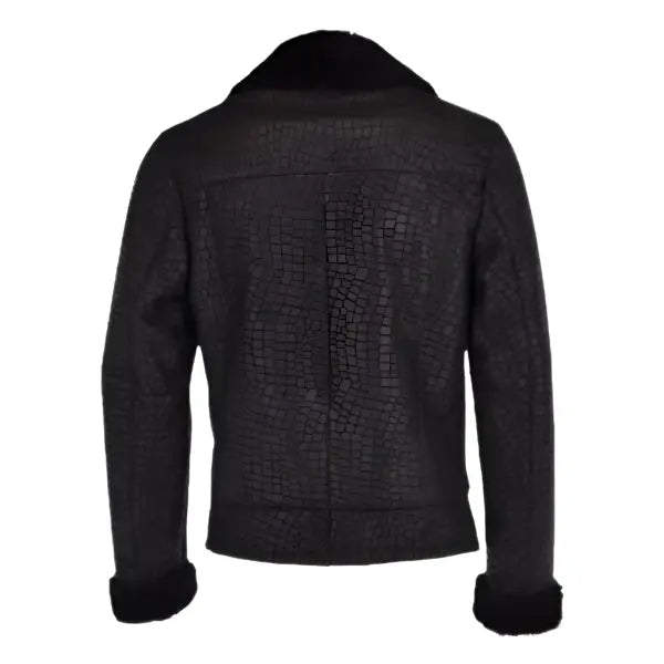 Mens Crocodile Print Sheepskin Coat in Black - AMSEL LEATHERS