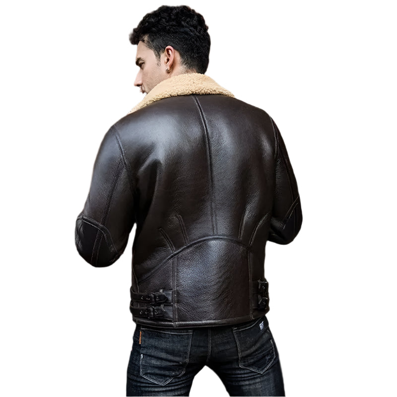 Men's Dark Brown B3 Shearling Sheepskin Leather Jacket Amsel Leathers