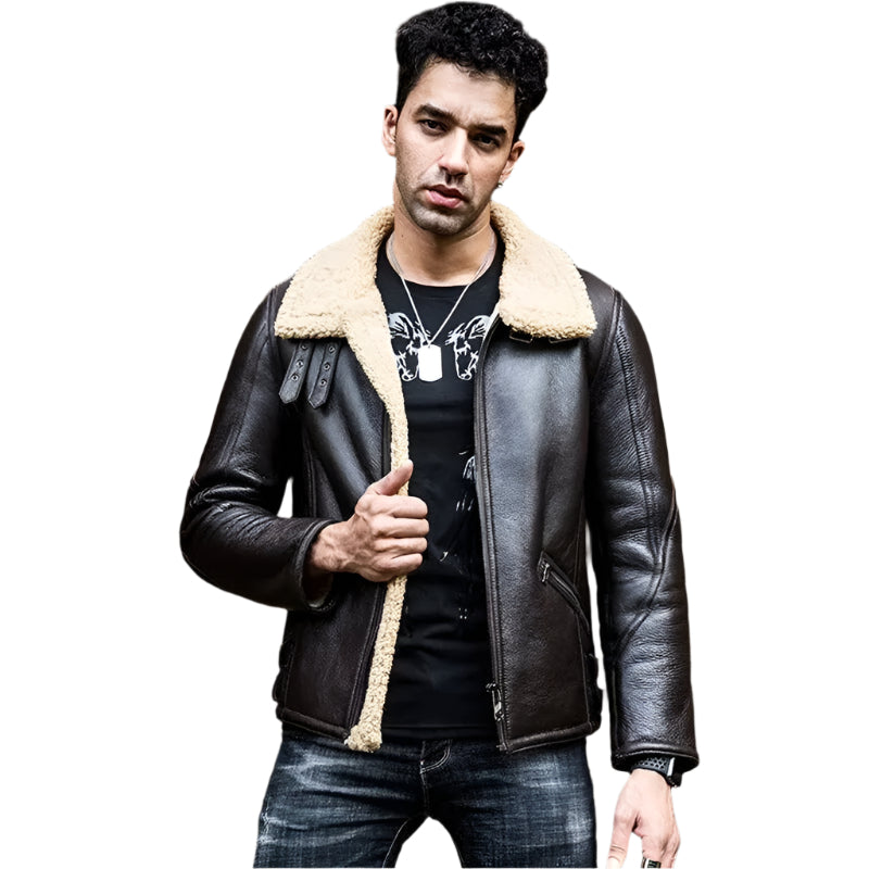 Men's Dark Brown B3 Shearling Sheepskin Leather Jacket Amsel Leathers